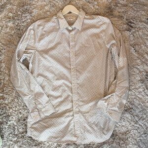 GAP Men's White Blue Patterned Long Sleeve Button Dress Shirt Slim Fit XL Tall